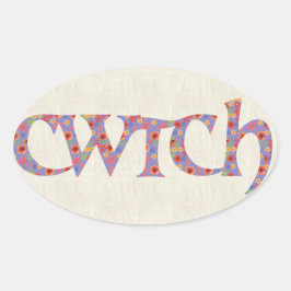 Roligt Welsh Cwtch Stickers, Ditzy Flowers Ovalt Klistermärke