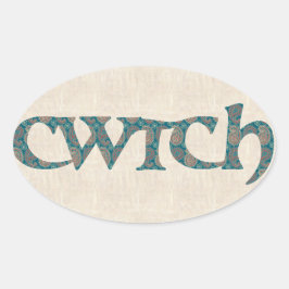 Roligt Welsh Cwtch Stickers, Paisley Mönster Ovalt Klistermärke
