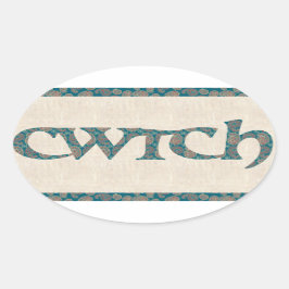 Roligt Welsh Cwtch Stickers, Paisley Mönster Ovalt Klistermärke