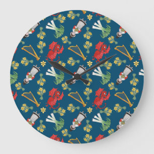 Roligt Welsh Emblems on Blue Round Wall Clock Stor Klocka