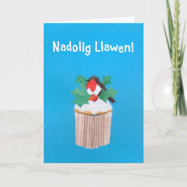 Roligt Welsh jul Card, Cuptårta med Robin Helgkort