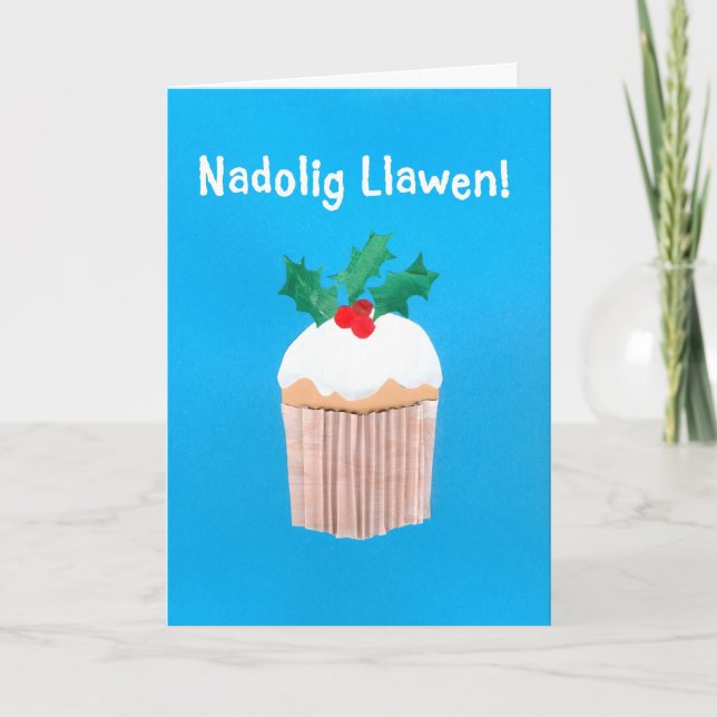 Roligt Welsh Language julcard Cupaka, Holly Helgkort (Framsida)