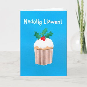 Roligt Welsh Language julcard Cupaka, Holly Helgkort