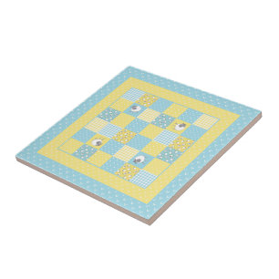 Roligt Welsh Sheep, Faux Patchwork, Ceramic Tile Kakelplatta