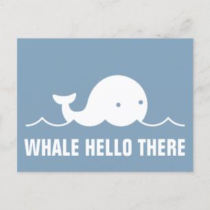 Roligt Whale Hej där Pun White på Blue Postcard Vykort