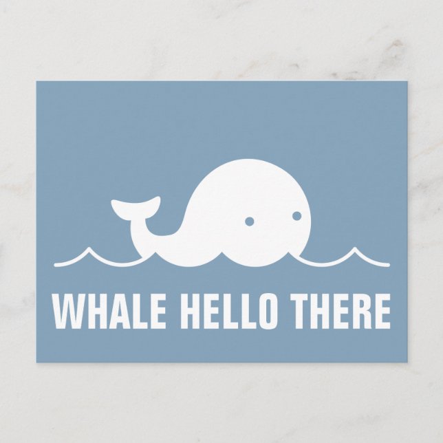 Roligt Whale Hej där Pun White på Blue Postcard Vykort (Framsida)