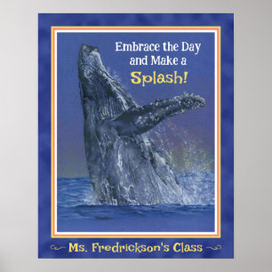 Roligt Whale Print for Classroom Deep Blue Gräns Poster