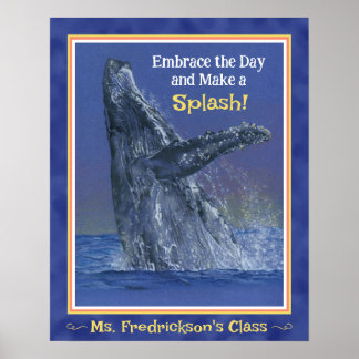 Roligt Whale Print for Classroom Deep Blue Gräns Poster