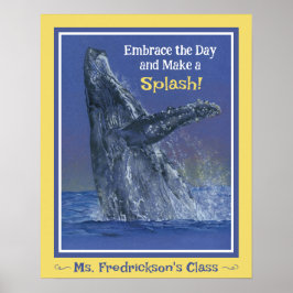 Roligt Whale Print för Classroom Gult Gräns Poster