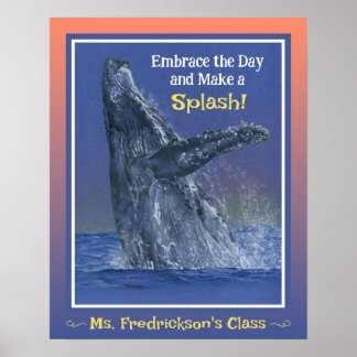 Roligt Whale Print för Classroom Sunset Gräns Poster