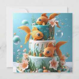 ROLIGT WHIMSICAL BIG EYED GOLDFISH BIRTHDAY CAKE KORT