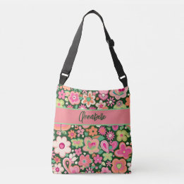 Roligt Whimsical Flowers Crossbody Tote Bag Axelväska