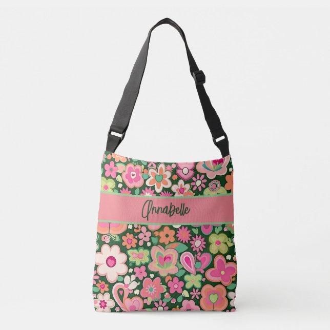 Roligt Whimsical Flowers Crossbody Tote Bag Axelväska (Framsida)