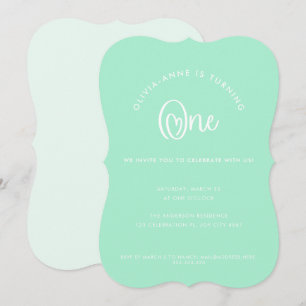 Roligt Whimsical Mint Heart-skript första födelsed Inbjudningar