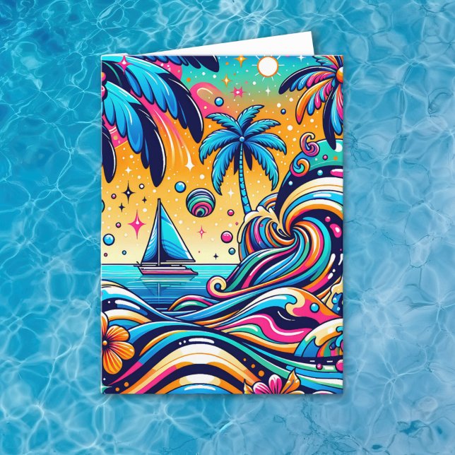 Roligt Whimsique Psychedelic Sailboat Birthday Kort (Skapare uppladdad)