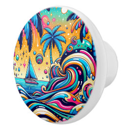 Roligt Whimsique Psychedelic Sailboat Knopp