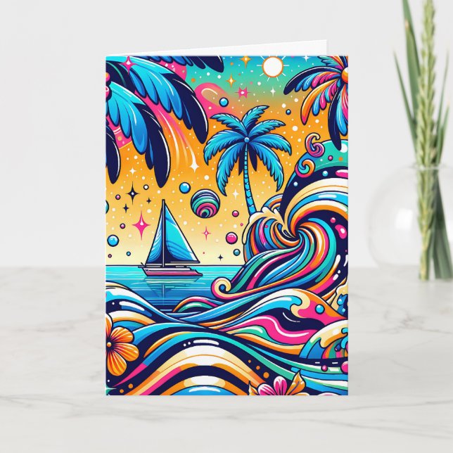 Roligt Whimsique Psychedelic Sailboat Kort (Framsida)
