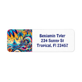Roligt Whimsique Psychedelic Sailboat Returadress Etikett