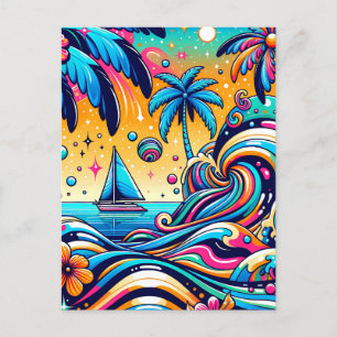 Roligt Whimsique Psychedelic Sailboat Vykort