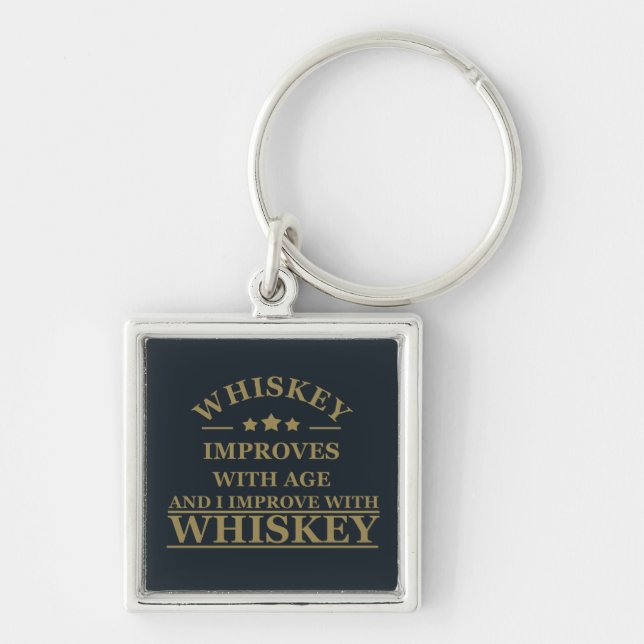 roligt whisky fyrkantig silverfärgad nyckelring (Framsidan)