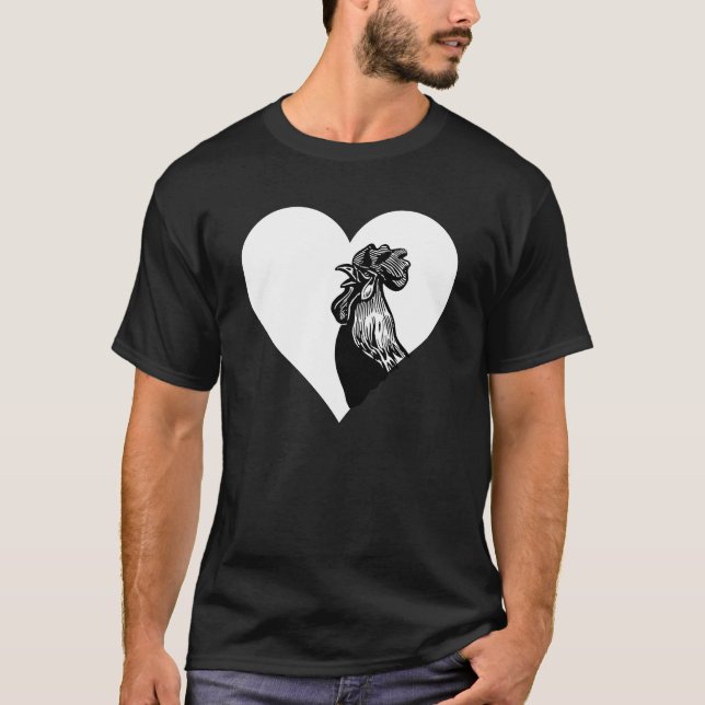 Roligt White Heart Black Tupp Chicken Unisex T Shirt (Framsida)