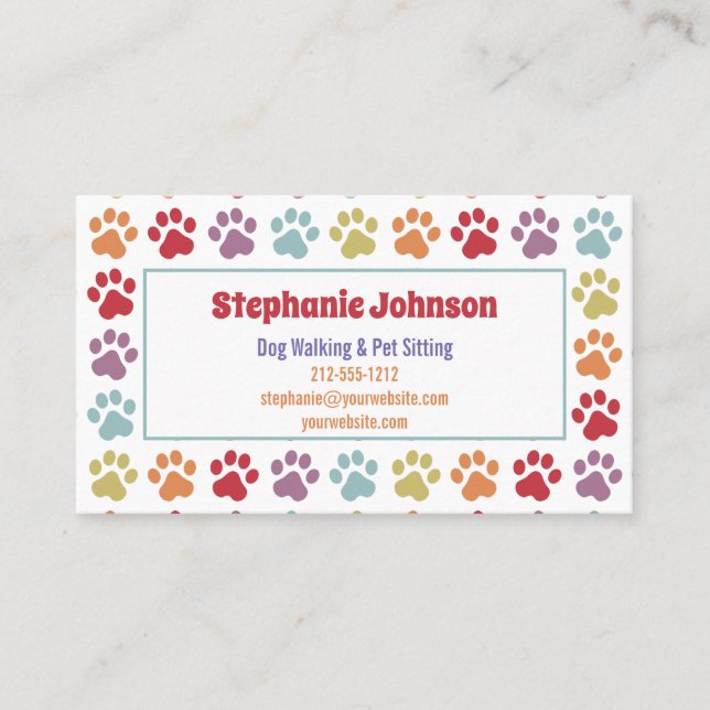 Roligt White Rainbow Färgad Tass avtryck Hund Walk Visitkort (Framsida)