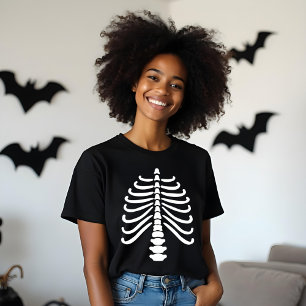 Roligt White Skeleton Rib Bones & Skull Halloween T Shirt