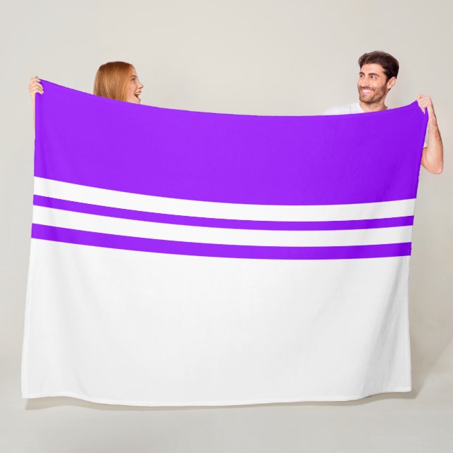 Roligt White Tävla Rand Bright Lila Färg Block Fleecefilt (På plats)