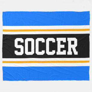 Roligt Wide Bright Blue Black SOCCER Tävla Rand Fleecefilt