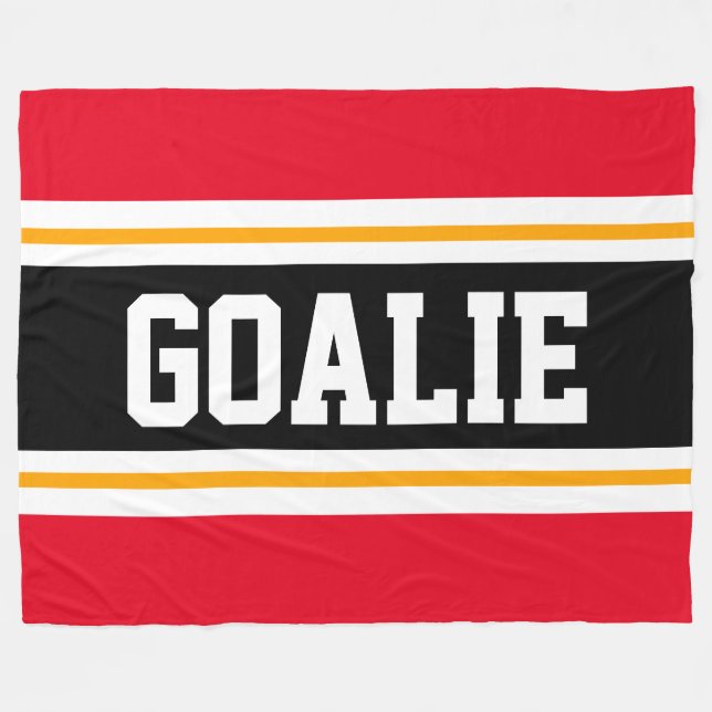 Roligt Wide Bright Red Black GOALIE Tävla Rand Fleecefilt (Framsidan (Horisontell))