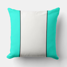 Roligt Wide Outlines White Aqua Teal Kant Rand Kudde