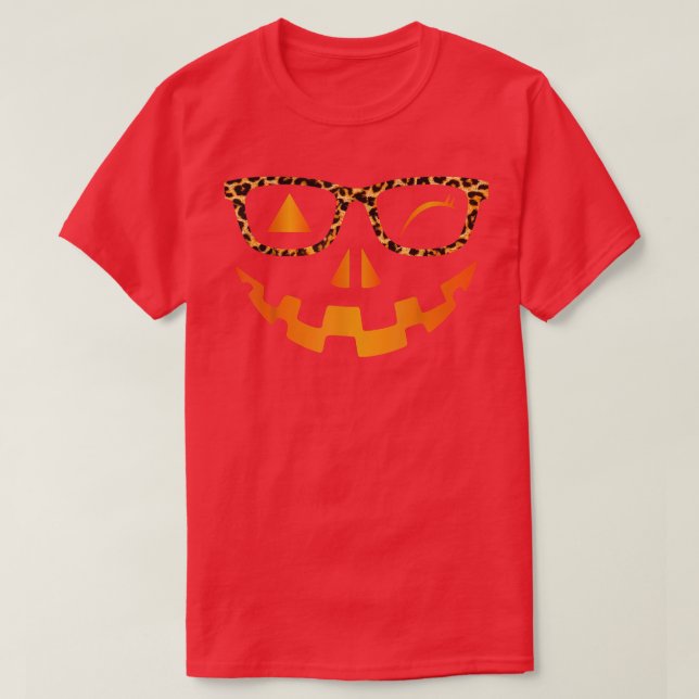 Roligt Wink Ansikte Pumpkin JackOLantern Leopard G T Shirt (Design framsida)