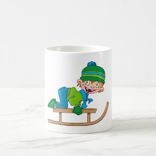 Roligt Winter Sledding Boy Cute Snö Äventyr Kaffemugg