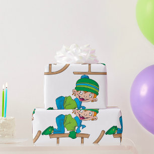 Roligt Winter Sledding Boy Cute Snö Äventyr Presentpapper