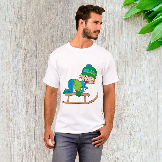 Roligt Winter Sledding Boy Cute Snö Äventyr T Shirt (Skapare uppladdad)