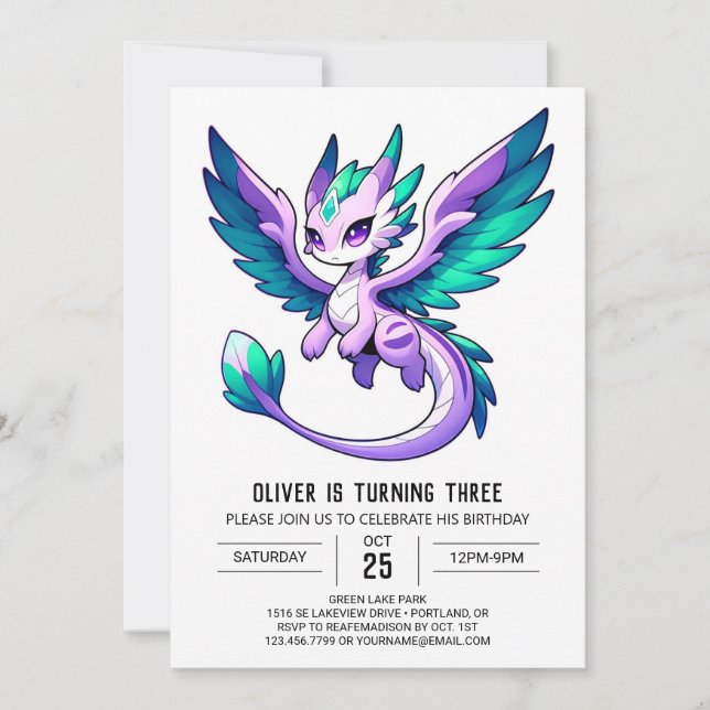 Roligt Woodland Dragon Birthday Inbjudningar (Framsida)