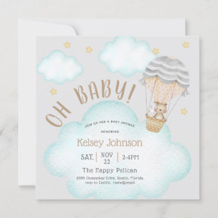 Roligt Woodland Nalle Balloon Baby Shower Inbjudningar
