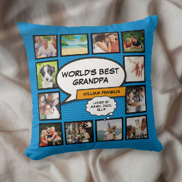 Roligt World's Best Grandpa Grandad Photo Blue Kudde