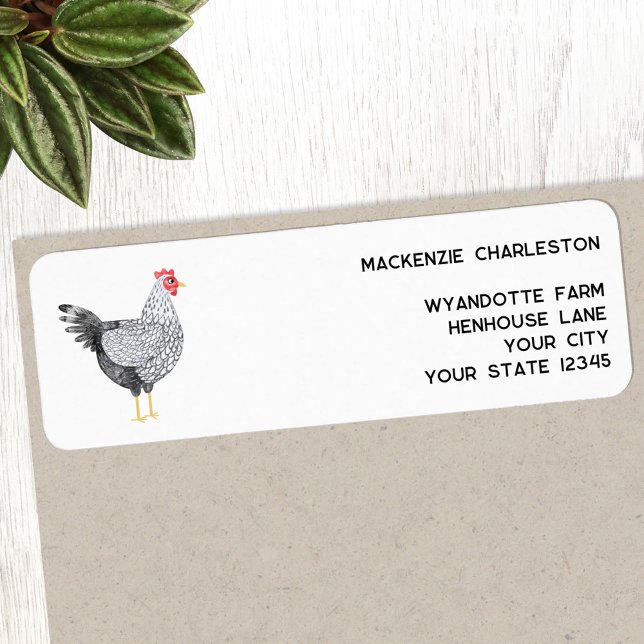Roligt Wyandotte Chicken Watercolor Returadress Returadress Etikett (Fun Wyandotte chicken hen personalized custom text return address label)