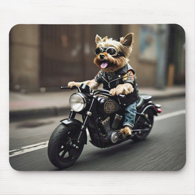 Roligt Yorkie Riding a Motorcycle Mouse Pad Musmatta (Framsidan)