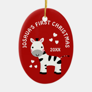 Roligt Zebra Baby 1st First jul Gift Red Julgransprydnad Keramik