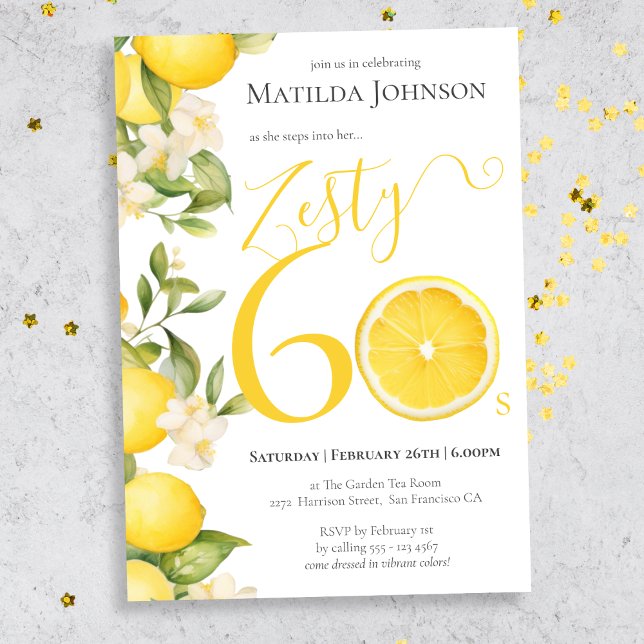 Roligt Zety Lemon 60:e Födelsedagsfesten Inbjudningar (Mockup view)