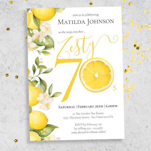 Roligt Zety Lemon 70:e Födelsedagsfesten Inbjudningar (Mockup view)