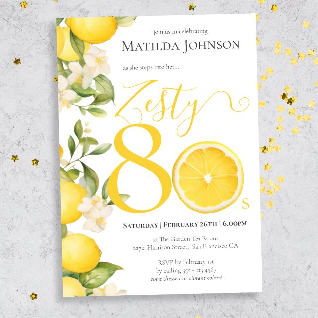 Roligt Zety Lemon 80:e Födelsedagsfesten Inbjudningar (Mockup view)