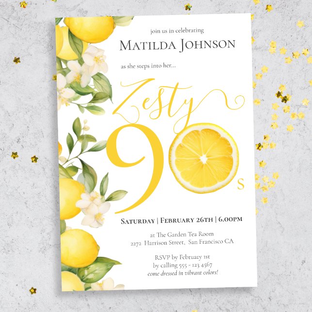 Roligt Zety Lemon 90:e Födelsedagsfest Inbjudningar (Mockup view)