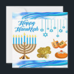 Roligtar Chanukah-kort mynt dreidels menorah Anteckningskort<br><div class="desc">Det här är ett sött Chanukah-kort med en menorah,  guld mynt och drömmar med lycklig färg på vitt. Kortets baksida är söt blått.</div>