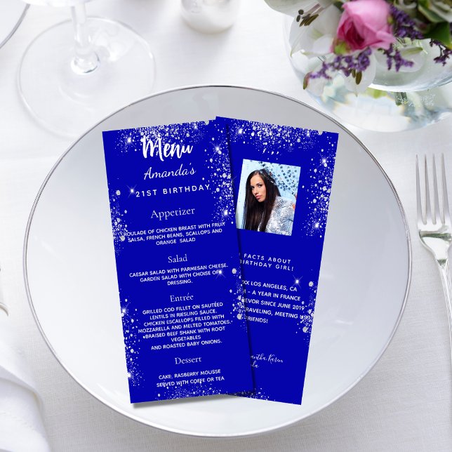 Roligtar för foto med royalet blue silver på födel reklamkort (Skapare uppladdad)