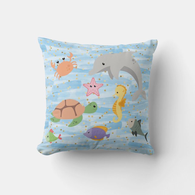 Roligtar Söta havsdjur Delphin turtle starfish Kudde (Framsida)