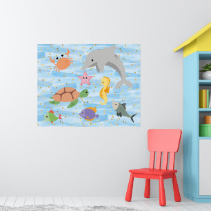Roligtar Söta havsdjur Delphin turtle starfish Poster