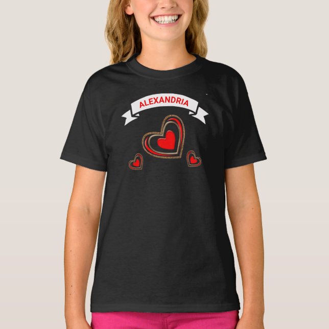 Roligten Anpassa Red Hearts Modern Kärlek Trendig  T Shirt (Framsida)